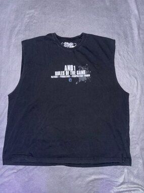 AND1 Mens Muscle Tank Top 5XL Black Graphic “Patience Persistence Perspiration”